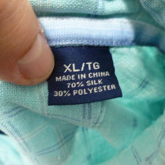 Tommy Bahama Shirt Mens XL Button Up Silk Blend Check Blue Hawaiian Tropical - Picture 5 of 8